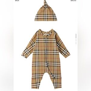 Burberry Kids Checkered Footie - Beige and Black